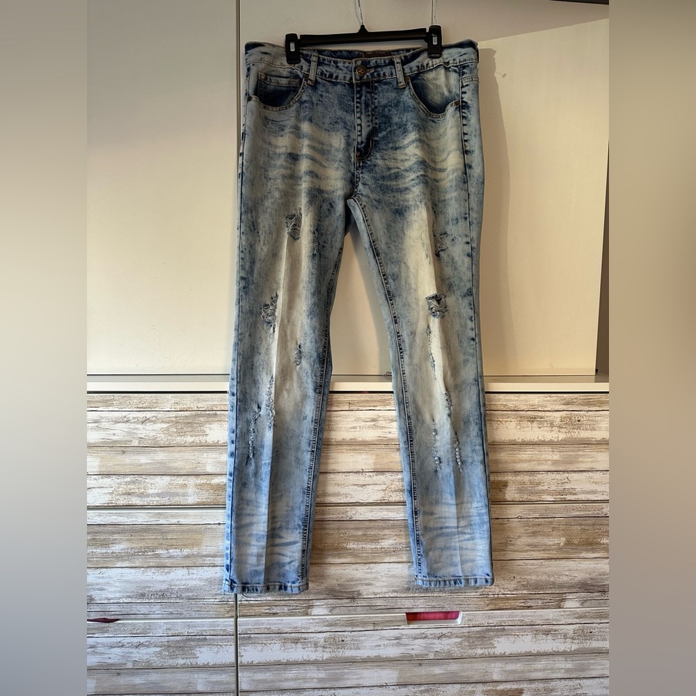 🔥 ODD Culture Distressed Skinny Jeans 34x32 Acid Wash Ripped Stretch